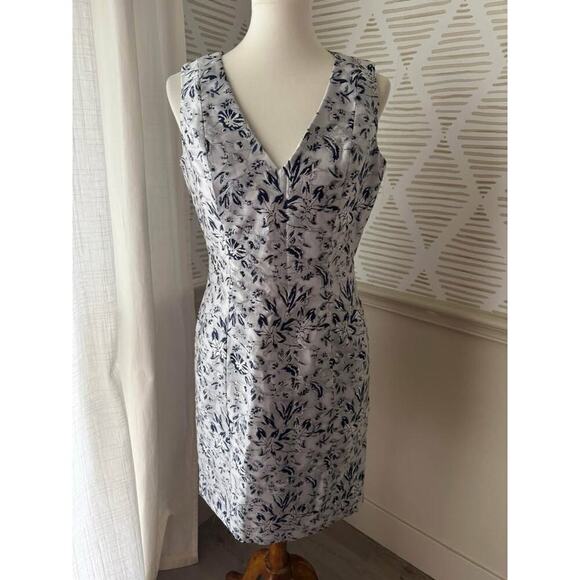 b Michael America Size 6 Navy Silver Jacquard Tank Cocktail Dress NWT - Picture 1 of 7